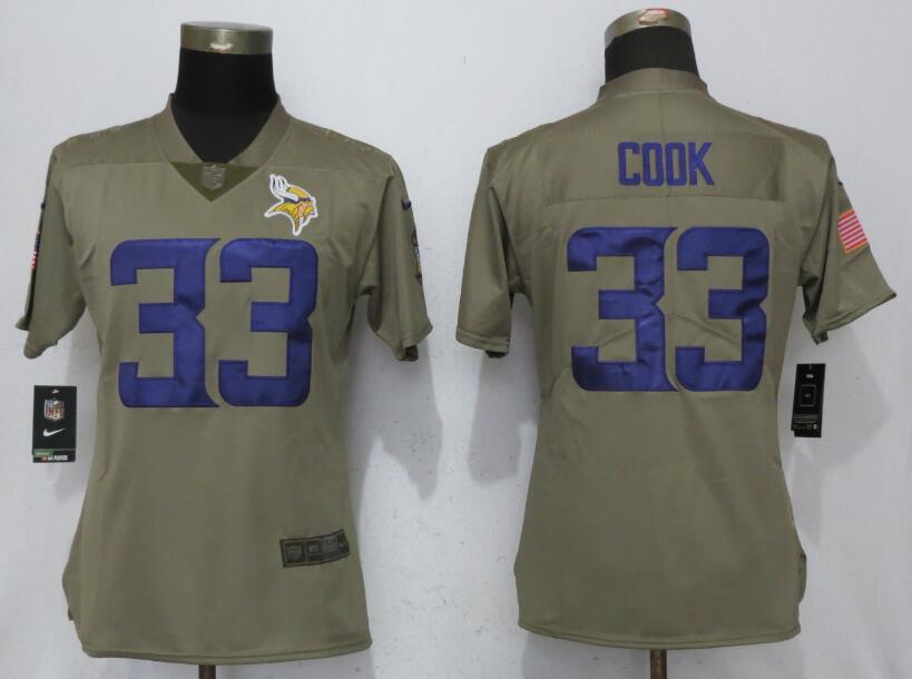 Women Minnesota Vikings #33 C00k Nike Olive Salute To Service Limited NFL Jerseys->women nfl jersey->Women Jersey